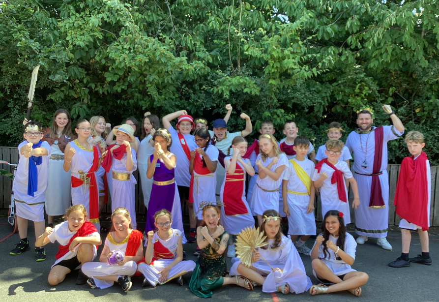 ChurwellPrimary's tweet photo. Year 5 have enjoyed an Ancient Greece focus day today. Mr Cooper has been embracing his inner Zeus! 🌈 https://t.co/taKKjHoSRi