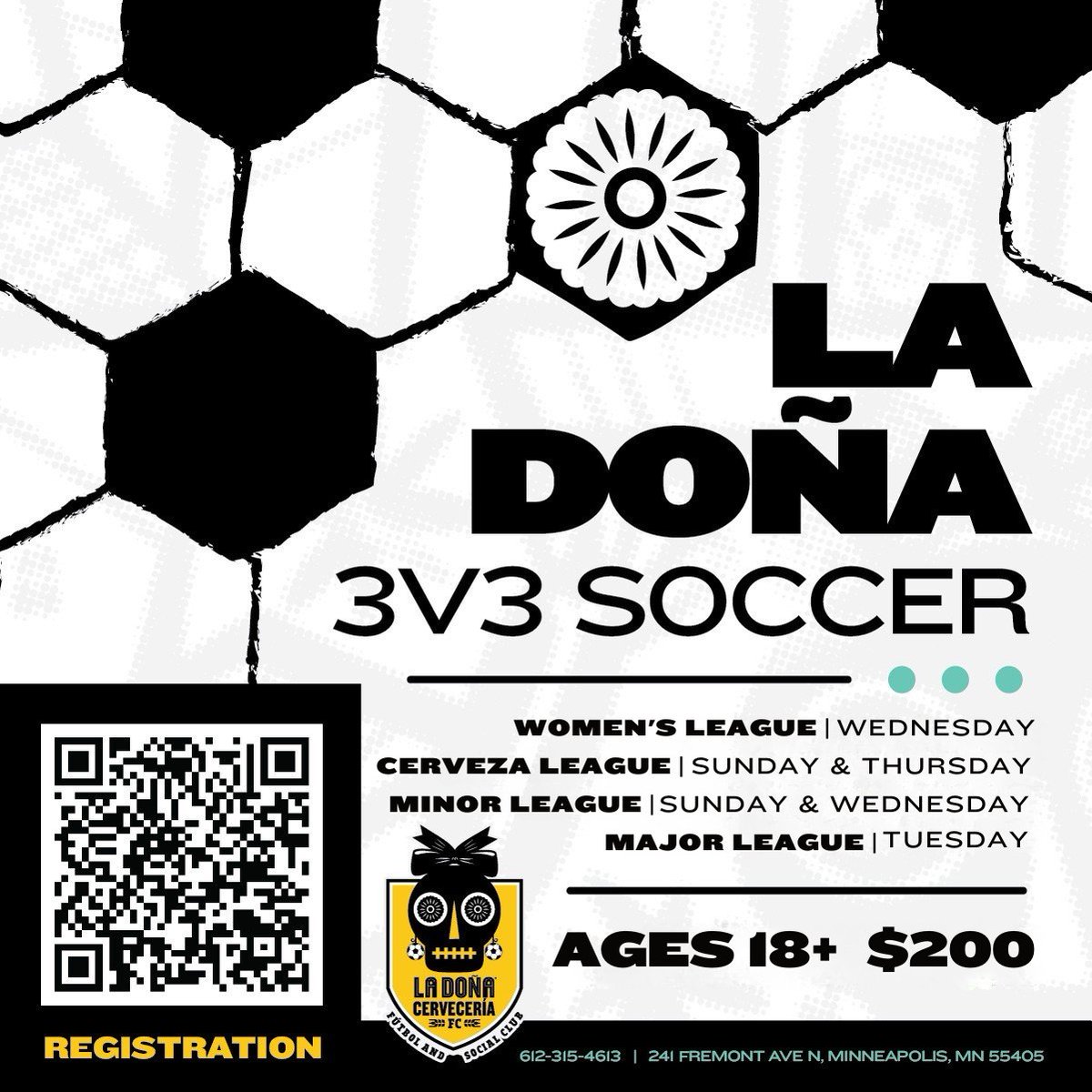 ⚽ La Doña Cervecería te invita a ser parte de su liga de fútbol 3v3
Arma tu equipo y compite en las ligas: Women’s, Cerveza, Minor o Major.

🏆 $200 por equipo | Edades 18+ | Juegos entre semana
Escanea el código QR del volante o visita La Doña Cervecería para más información.