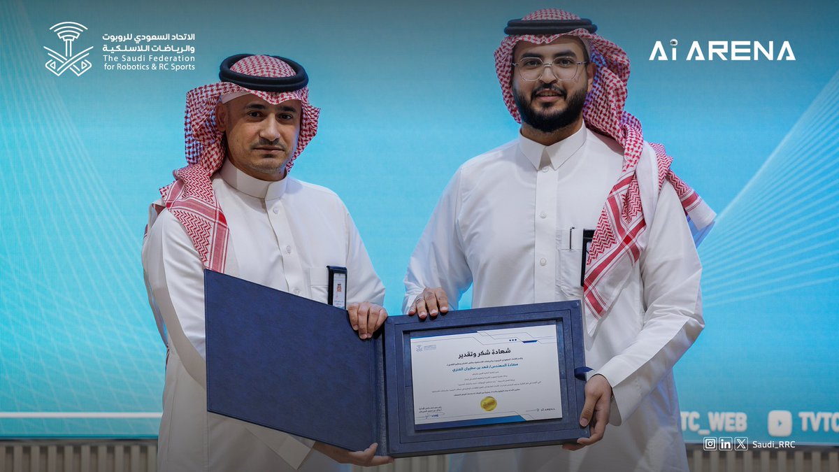Saudi_RRC's tweet photo. We conclude the “Building the Future of Robotics: Instructor Training and Certification” workshop, held at the Technical and Vocational Training Corporation.
We thank the pioneers of tomorrow and honor them for their promising skills 🤖🔥🎓
#SaudiRobotics #Robotics #KSA #SaudiRRC