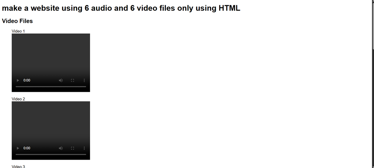 devPRNV's tweet photo. 🧾 Day 7 – Web Dev Progress 

📷Had a test in tutorial 12 of SiGMA SERIES.
asked to made a website using 12 files , 6 audio &amp; 6 video only using HTML.

Posted a Screenshot of the code i wrote and the result

#BuildInPublic #letsconnect #WebDev #100DaysOfCode https://t.co/B59SKvCVUP