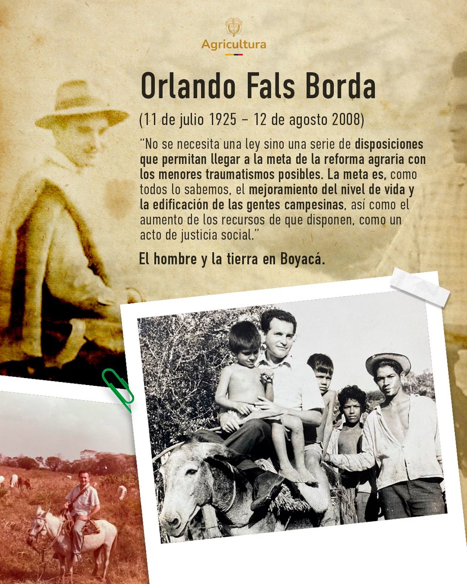 A 100 años del natalicio de Orlando Fals Borda, recordamos al científico social más importante del Caribe ☀️ colombiano y su incansable trabajo con los movimientos populares, campesinos, obreros y estudiantiles. 👩🏽‍🌾🧑🏽‍🌾 Su ideología y manuscritos 📜 basados en la brega por la