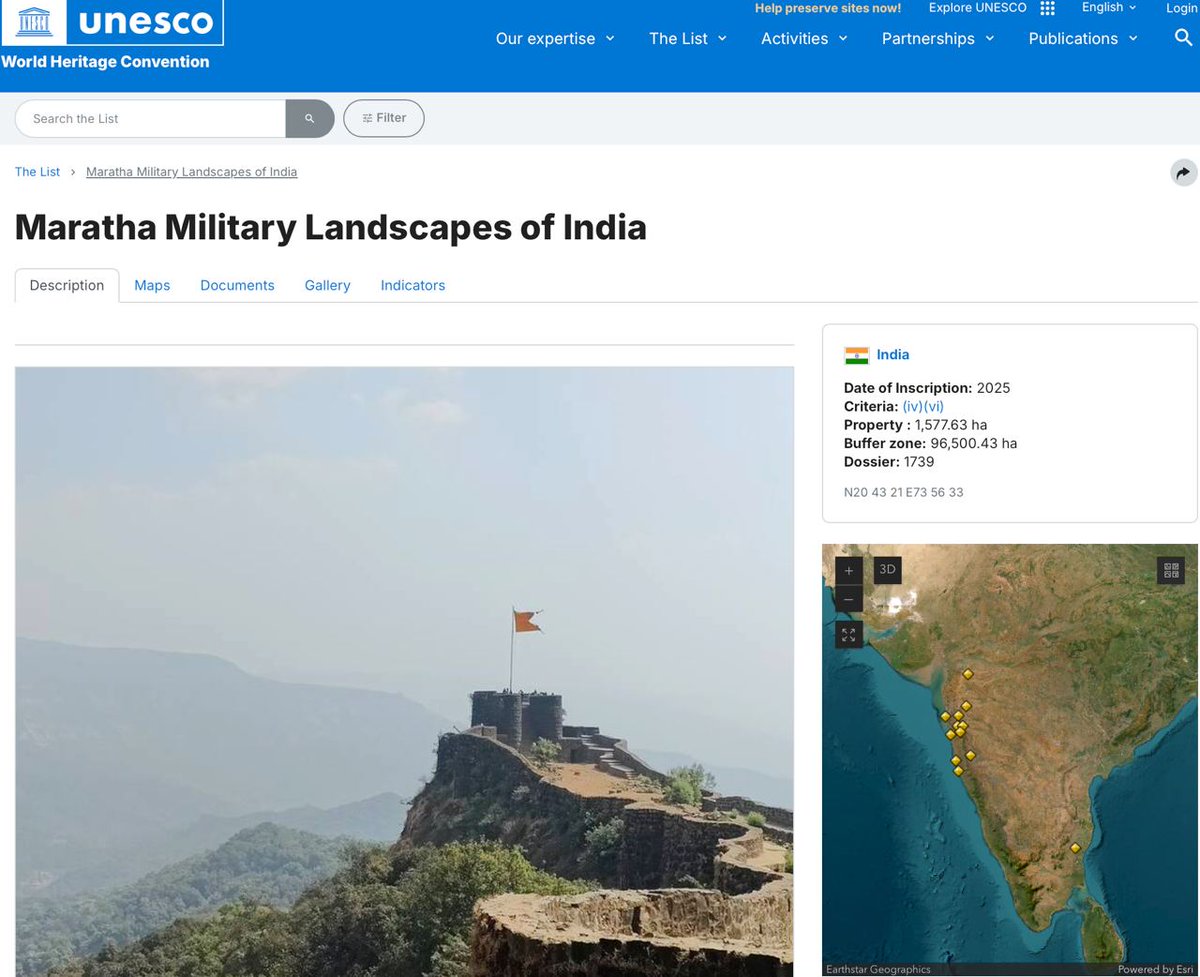 pmfias's tweet image. 🎯India&apos;s 44th UNESCO World Heritage site : Maratha Military Landscapes of India

12 forts of the Maratha Empire between the 17th–19th centuries have been inscribed in the UNESCO World Heritage List.

These 12 forts spread across the states of Maharashtra (11) and TamilNadu (1).…