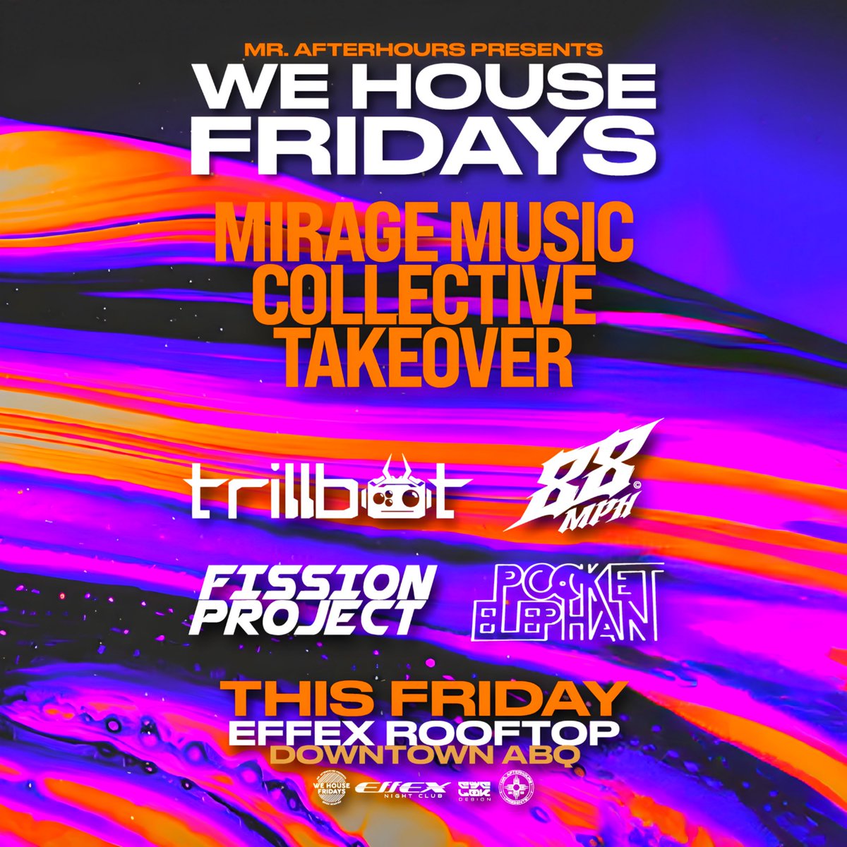VIVA ABQ/NM 👽 (@vivaabq) on Twitter photo 👹LET’S GET WEIRD TONIGHT👹
<a href="/TheWiddler/">The Widdler</a> is making his way to the Effex Main Room for some heavy bass lines and dancey fun! We have local legends James Black, Esquire, and Brain Wvrp kicking the party off!
On the Rooftop: #WeHouseFridays is jamming with The Mirage Music Takeover 👹LET’S GET WEIRD TONIGHT👹
<a href="/TheWiddler/">The Widdler</a> is making his way to the Effex Main Room for some heavy bass lines and dancey fun! We have local legends James Black, Esquire, and Brain Wvrp kicking the party off!
On the Rooftop: #WeHouseFridays is jamming with The Mirage Music Takeover