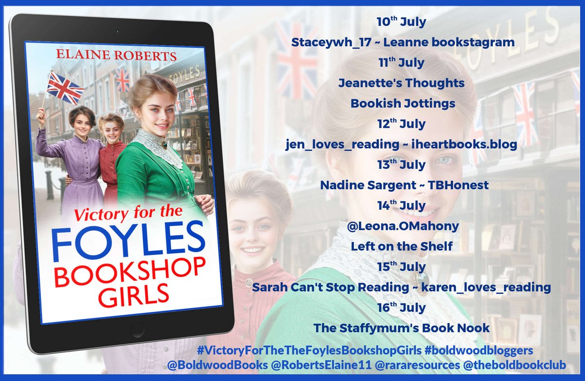 BookishJottings's tweet image. Curl up with this gorgeous #saga by @RobertsElaine11 #VictoryfortheFoylesBookshopGirls published by @BoldwoodBooks. Read the @BookishJottings review here: bookishjottings.com/2025/07/11/vic… @rararesources #BoldwoodBloggers #HistoricalFiction #HistoricalRomance #Sagas #BookReview