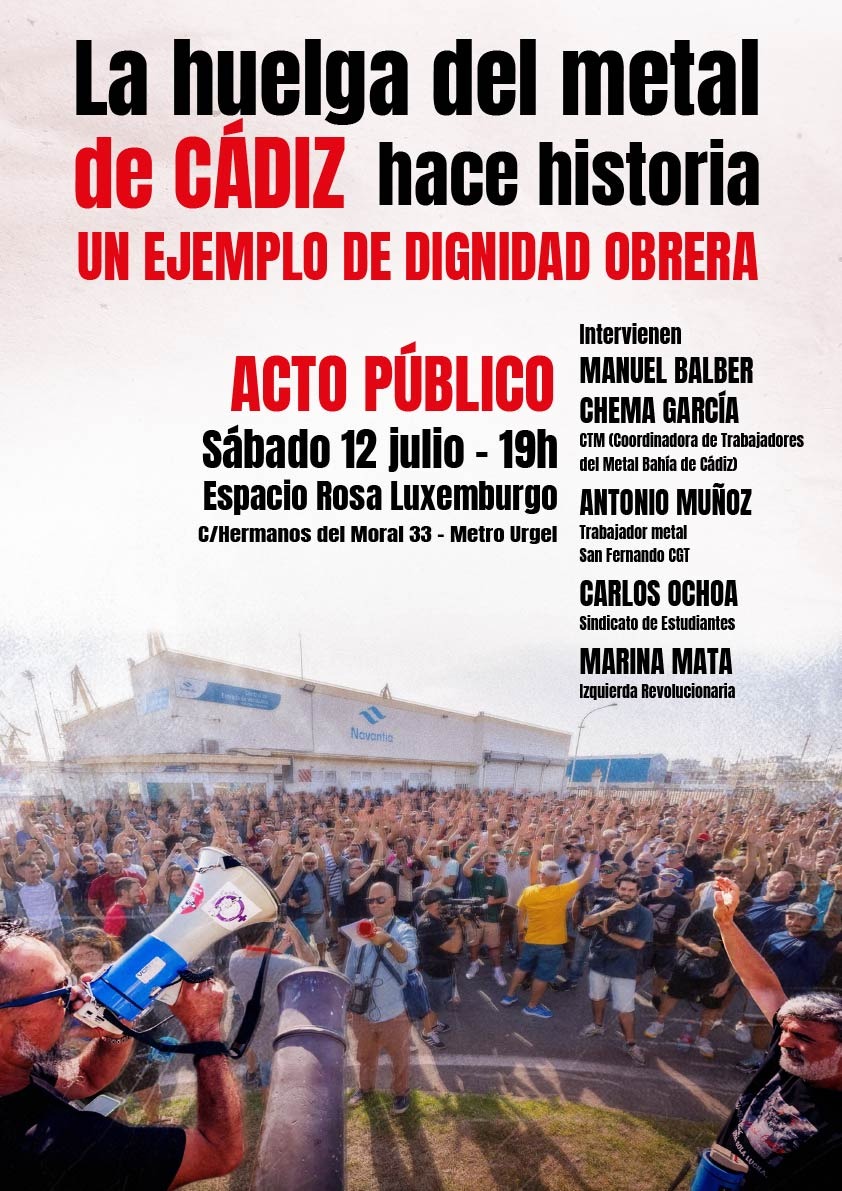 Nos vemos mañana en Carabanchel donde explicaremos las causas, las  experiencias vividas y la brutal represión que se está viviendo estás semanas en la Bahía de Cádiz.
#HuelgaDelMetalCadiz
✊✊