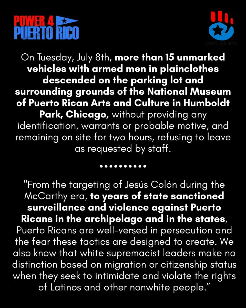 BUDPR's tweet image. We stand with @jacprcc, our advisor @jessiefor26th, the @Pwr4PuertoRico coalition, and all of the leaders and allies in the Puerto Rican diaspora who are coming together to denounce the intimidation and harassment of our communities.