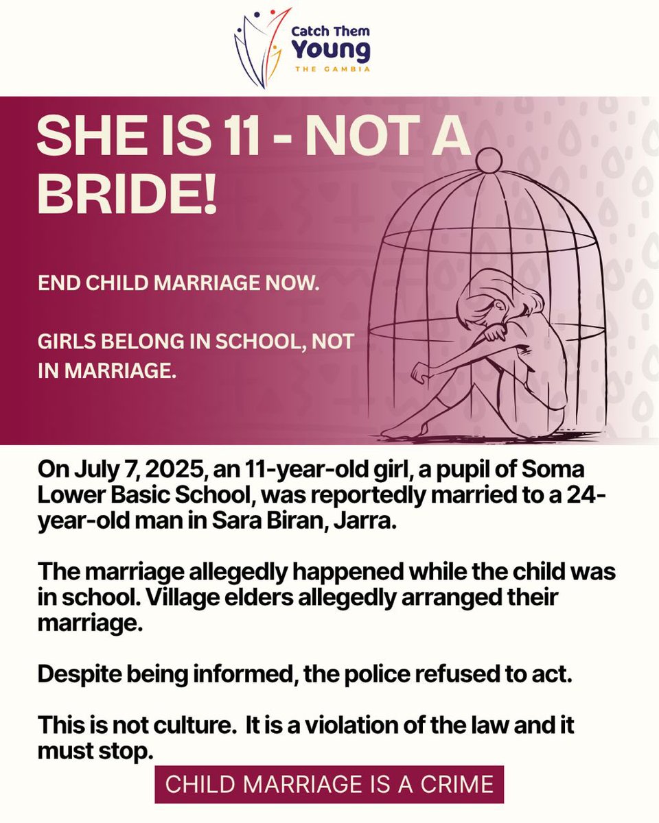 UPDATE ON THE CHILD MARRIAGE CASE IN JARRA SOMA. 

We wish to inform the public about a concerning case of alleged child marriage involving a Grade 6 pupil which has recently surfaced on social media through What’s On Gambia.