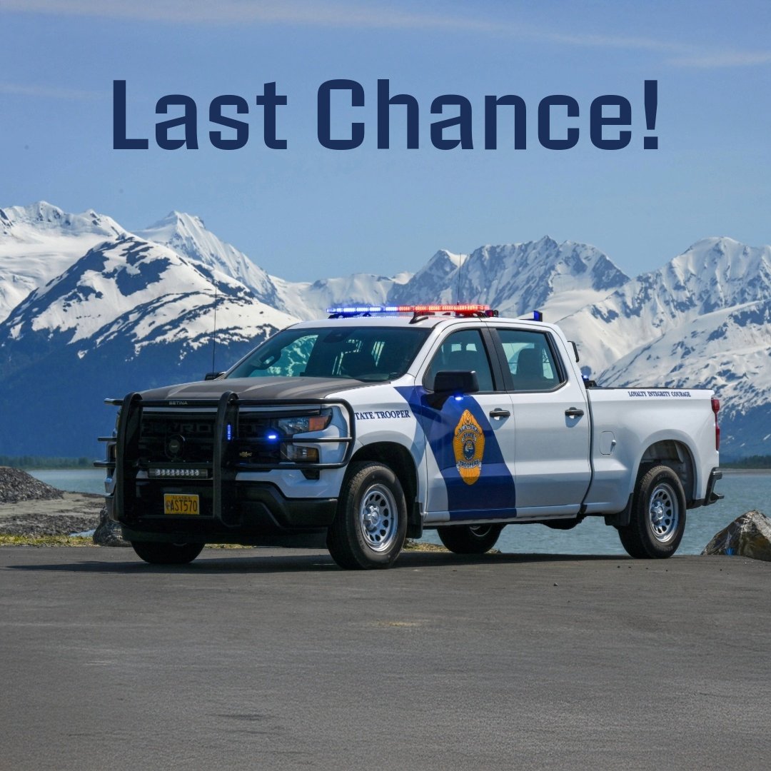 You have less than 5 hours to vote for the Alaska State Troopers as the best-looking cruiser in America. Now is the time to vote; the contest ends at 1 pm today. If you have voted, find a friend who hasn't voted and encourage them to vote. 

Vote here: surveymonkey.com/r/BestLookingC…