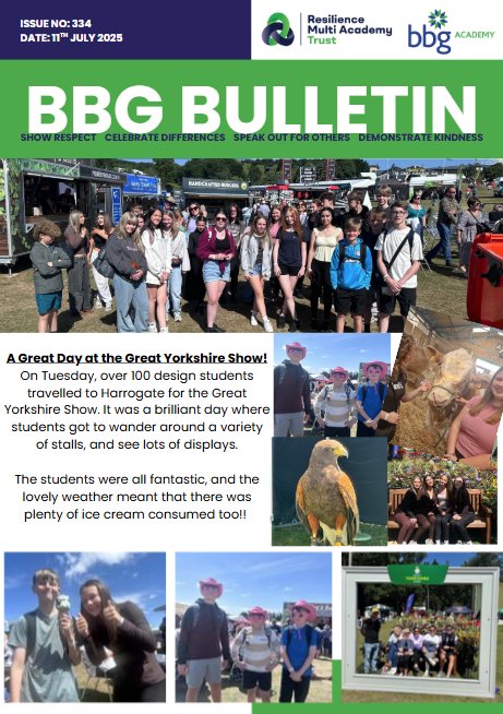 BBG Academy (@bbgacademy) on Twitter photo Great Yorkshire Show, Wimbledon, two Geography field trips, Literature Festival... this week has had it all! Read all about it in this week's BBG Bulletin.
Have a great weekend #TeamBBG๐๐๐
tinyurl.com/TeamBBG334 Great Yorkshire Show, Wimbledon, two Geography field trips, Literature Festival... this week has had it all! Read all about it in this week's BBG Bulletin.
Have a great weekend #TeamBBG๐๐๐
tinyurl.com/TeamBBG334