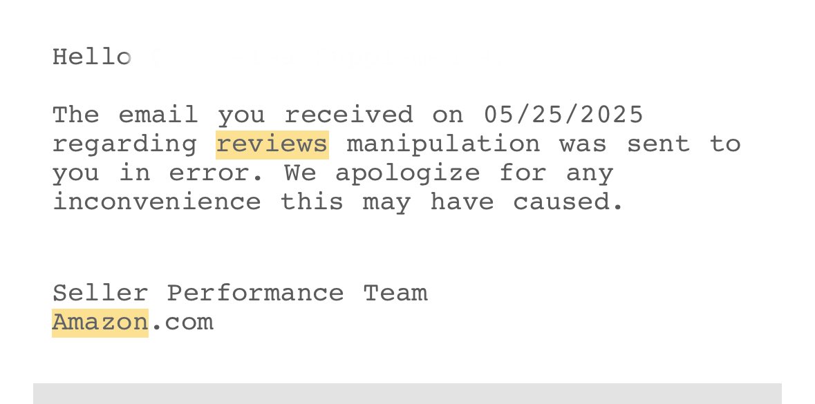 Amazon accidentally flagged my account 1 month ago with a critical review violation, threatening an imminent suspension

Appealed it like normal 2x &amp; beat it 3 days later

Shoutout @rambler_amz for the appeal

How do they let this happen to sellers with millions in revenue?

Is