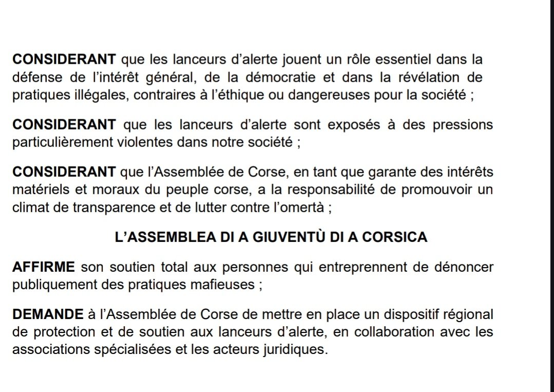 MOTION DE SOUTIEN SYMBOLIQUE AUX LANCEURS D'ALERTE 

Adoptée à la majorité à l'Assemblea ce jour, cette motion a pour but de soutenir symboliquement les lanceurs d'alerte (journalistes, agriculteurs, associations) ayant à cœur le bien commun.