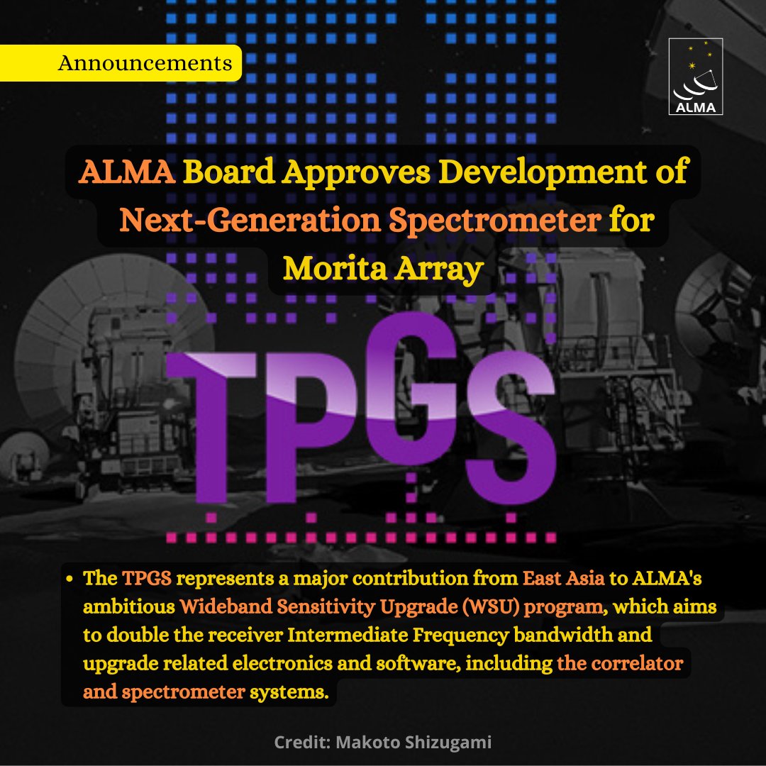almaobs's tweet image. 📡The TPGS will significantly improve ALMA’s capabilities. It will feature:

✅Four times more correlated bandwidth
✅16 times finer spectral resolution
✅Ten times higher input data rate from antennas

🔗almaobservatory.org/en/announcemen…