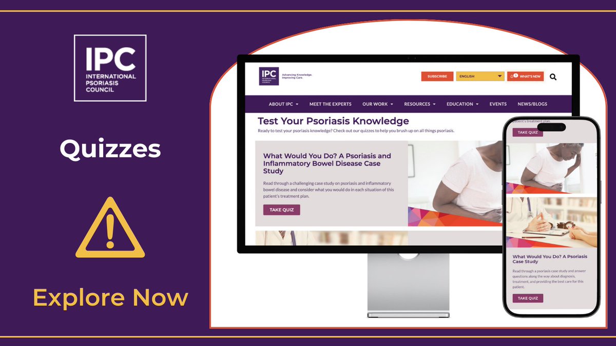 Did you know #IPC offers interactive quizzes based on real-world clinical case studies? Explore two scenarios and challenge yourself to make the best treatment decisions. Perfect for dermatologists looking to sharpen their skills: psoriasiscouncil.org/education/test…

#PsoriasisEducation