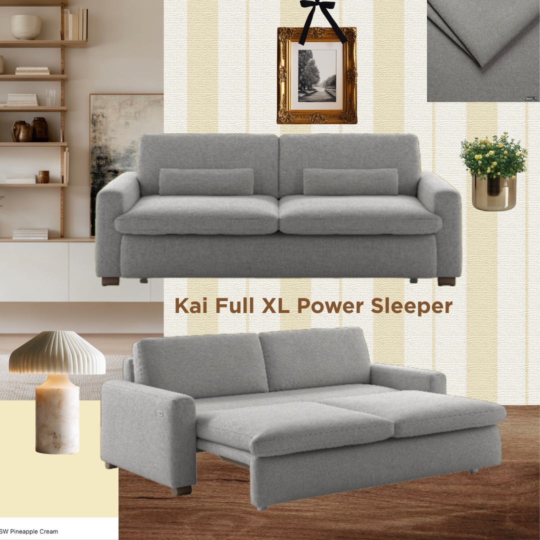 Meet Kai. The innovative power sofa sleeper with a low leg design and pillow seat cushions. It easily converts into a Full size bed, and is adjustable to a variety of seat depths before opening to its bed.

Make the most of your comfort with the Power Slide Function.