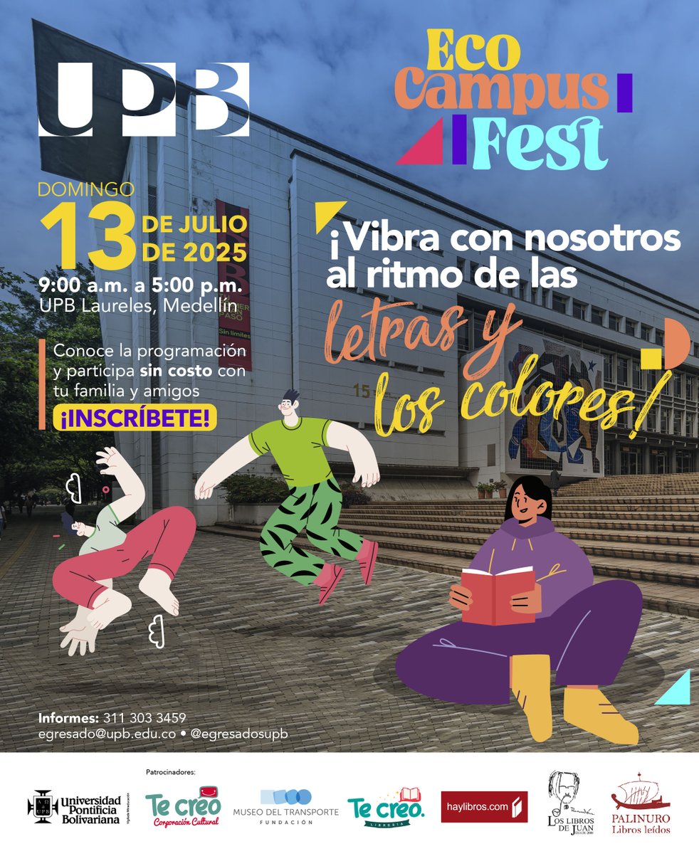 Únete a nosotros en un día de diversión y creatividad para toda la familia y amigos.🎨📖 | EcoCampus Fest este domingo 13 de julio.

🎟 Recuerda que es SIN COSTO y con previa inscripción: encuestas.upb.edu.co/index.php/2557…