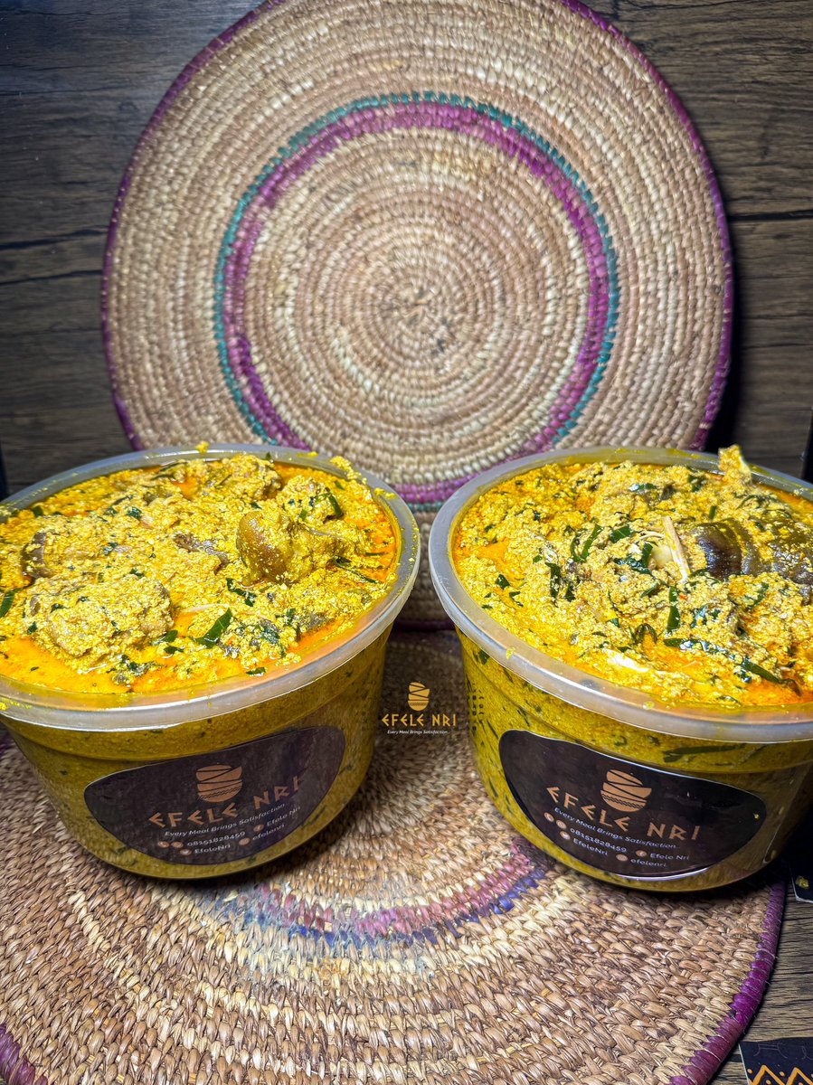 Twin bowls of Ofe Egwusi and Goatmeat.

Na <a href="/EfeleNri/">EfeleNri</a> dey run am well.