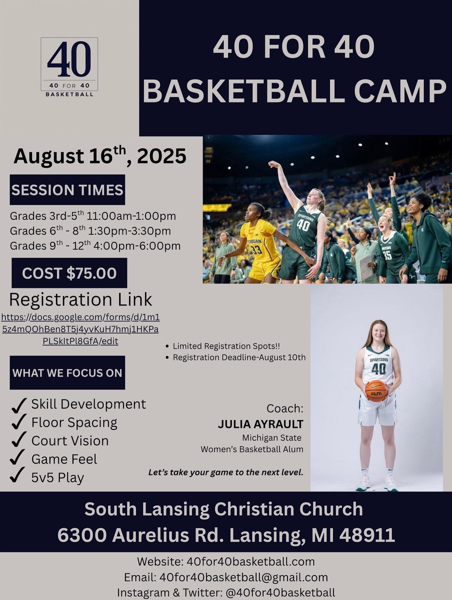 40 for 40 is hosting our first camp! Registration begins now! Limited Spots! docs.google.com/forms/d/1m15z4…