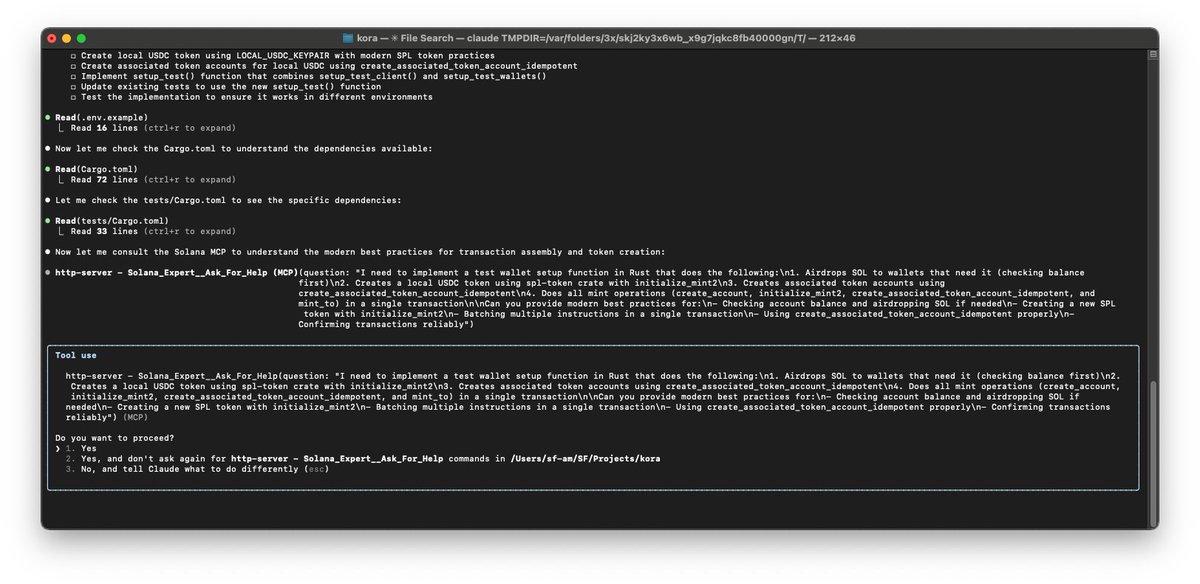 working with claude code and the solana mcp to add some integration tests 🔥