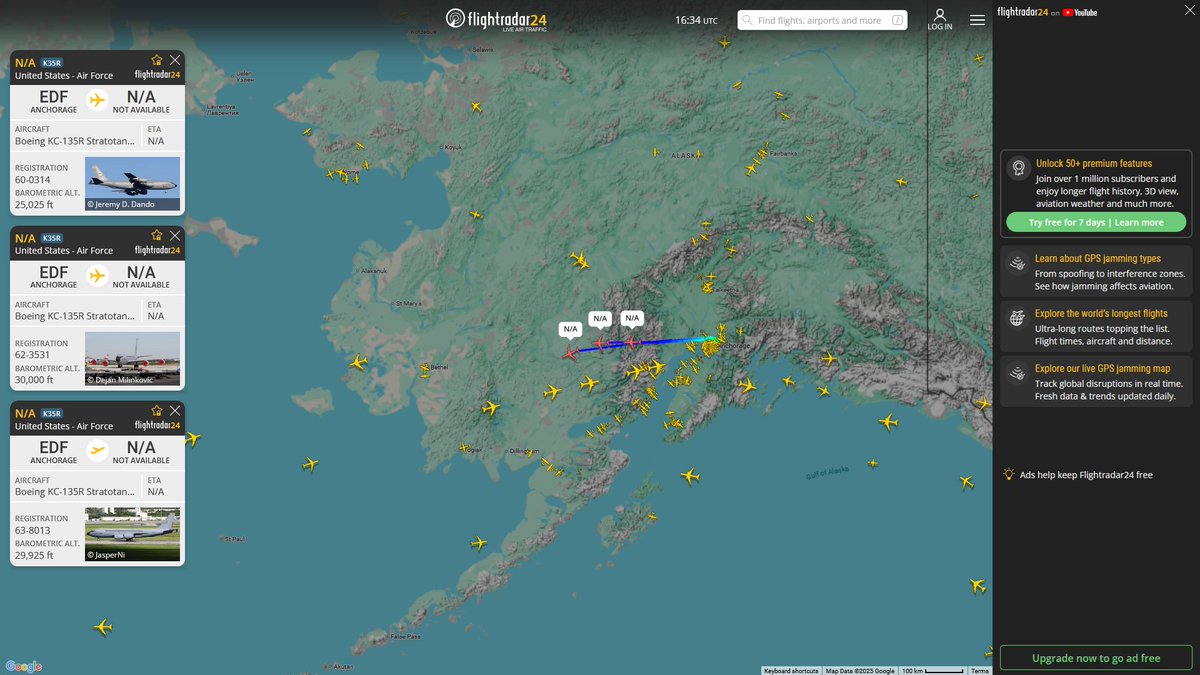 AIYeyENGDdJkjTr's tweet photo. July 12, 2025
#Anchorage Elmendorf Air Force Base ==>
#NoCALLSIGN #AE04C9 USAF KC-135R Stratotanker
#NoCALLSIGN #AE038A USAF KC-135R Stratotanker
#NoCALLSIGN #AE0368 USAF KC-135R Stratotanker https://t.co/SsfDeAwcD9