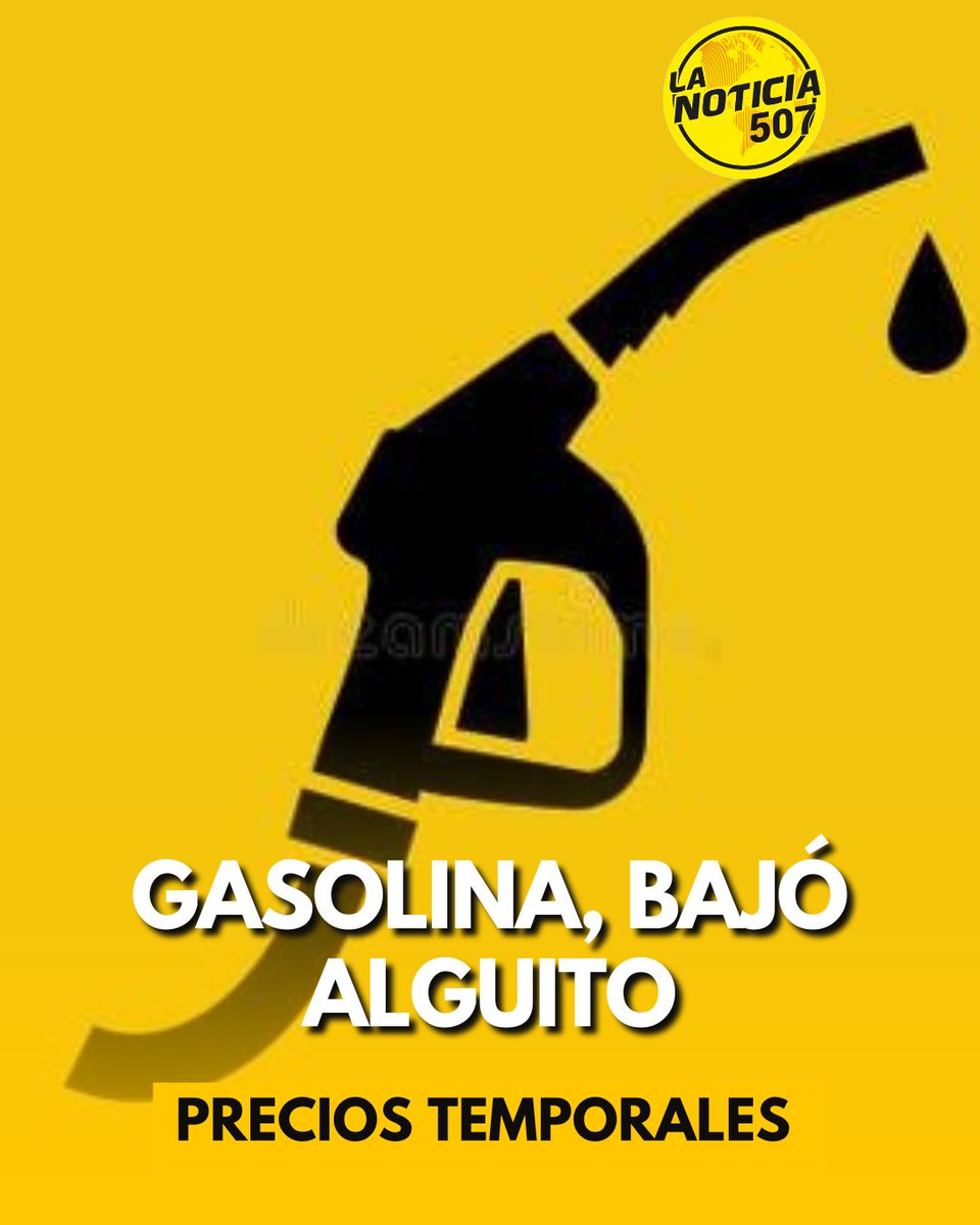lanoticia507's tweet image. Nuevos precios de gasolina
Gasolina de 95 octanos: baja 2 centavos, quedando en 92 centavos por litro.
Gasolina de 91 octanos: también baja 2 centavos, para ubicarse en 87 centavos por litro.
Diésel bajo en azufre: se mantiene sin cambios, en 84 centavos por litro.
