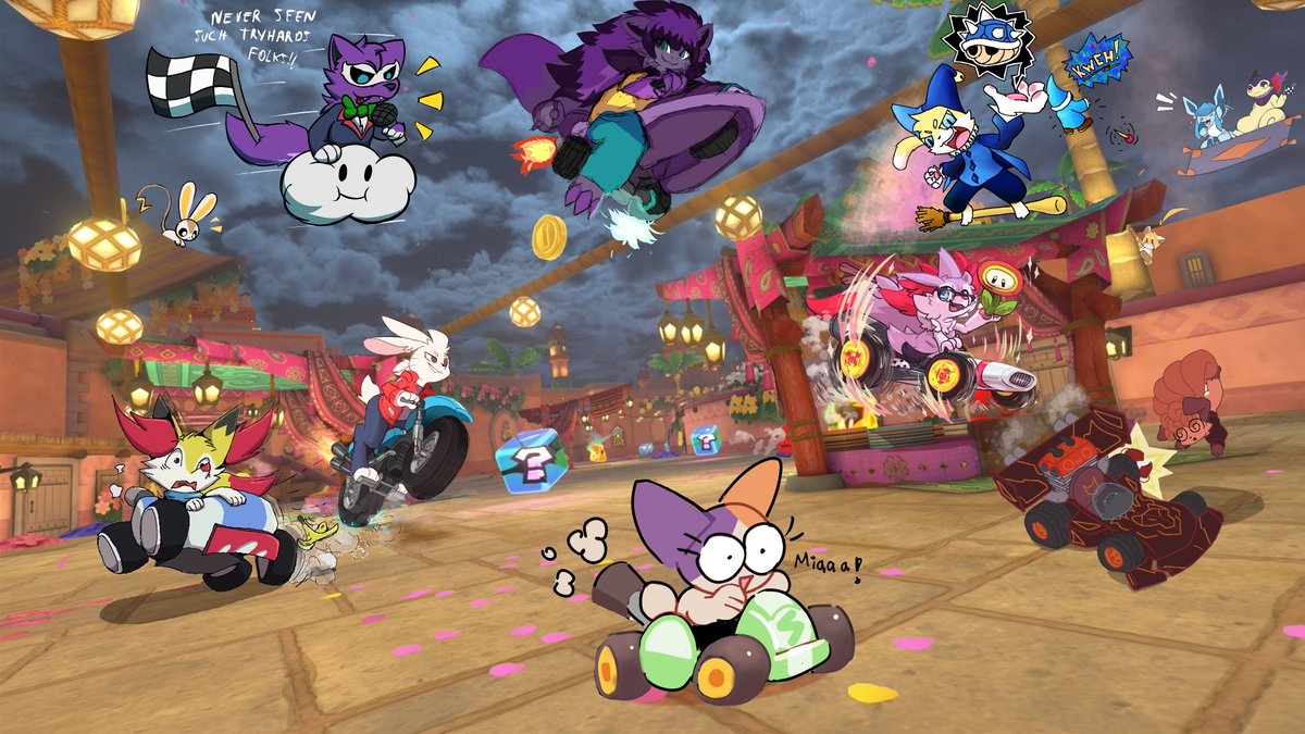 CoffeeFlyArt's tweet image. Group Mario Kart theme drawing with me a bunch of friends!