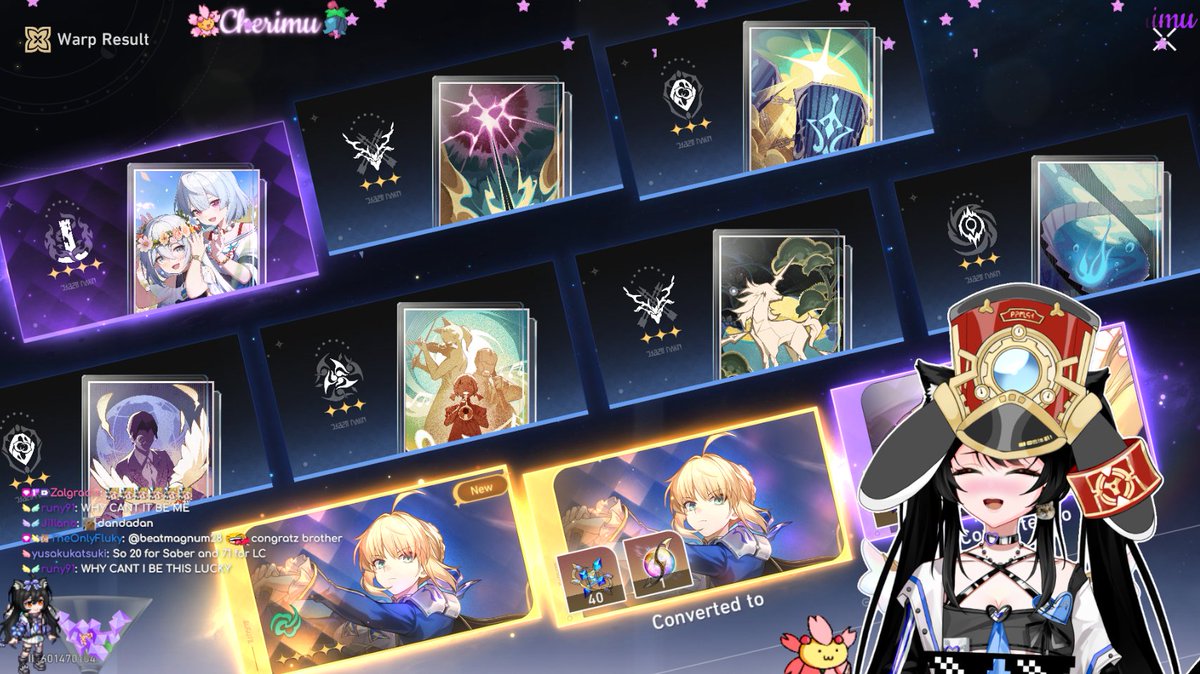 Cherimu's tweet photo. ⚔️EXCALIBURRRRRRRRRRRRRRRRR~⚔️
MY FIRST SABER IS A DOUBLE?!?!!~~!~!~!
LETS GOOOOOOOOO~!
#HonkaiStarRail #FateStayNight https://t.co/CNNzCbbPIk