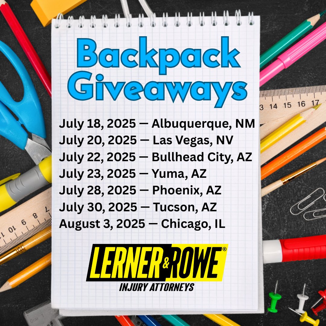 📚🚌 Get ready for back-to-school with Lerner &amp; Rowe! 🎉 It is time again for our annual backpack giveaways! We will be giving away backpacks stuffed with school supplies in seven cities across the United States.
For more information, visit: lernerandrowe.com/free-backpacks/