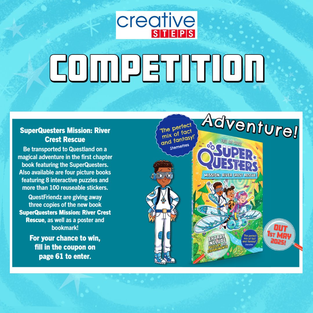 QuestFriendz (@questfriendz) on Twitter photo You can win a copy of SuperQuesters Mission: River Crest Rescue with the Summer Edition of <a href="/Cr8iveSteps_mag/">Creative Steps magazine</a>.
You can get instructions to make your own dragonfly and learn some very cool dragonfly facts!
Enter the competition here: tinyurl.com/248ttmen You can win a copy of SuperQuesters Mission: River Crest Rescue with the Summer Edition of <a href="/Cr8iveSteps_mag/">Creative Steps magazine</a>.
You can get instructions to make your own dragonfly and learn some very cool dragonfly facts!
Enter the competition here: tinyurl.com/248ttmen