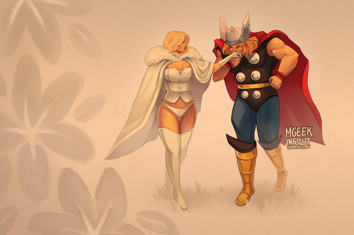 mgeekingout's tweet image. comm for @nonhawkary of thor and emma frost 💕
