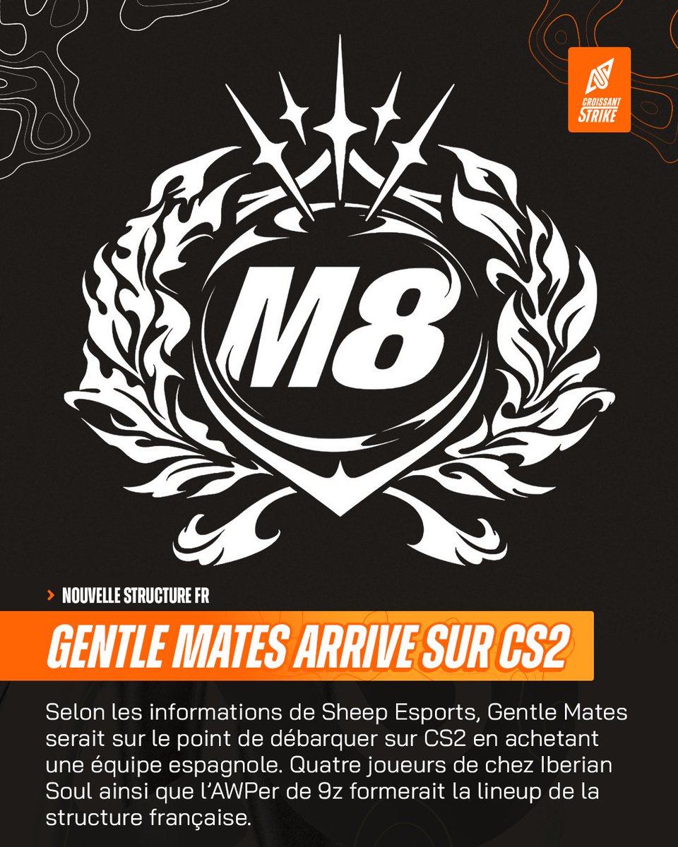 CroissantStrike's tweet photo. 🇫🇷 @gentlemates DÉBARQUE SUR CS2 ?! 🤯
D’après @Sheep_Esports, La Luxueuse aurait racheté le core d’🇪🇸 Iberian Soul, actuellement 38ᵉ au classement Valve.

Composition prévue de l’équipe :
🇪🇸 @alexitownzz – IGL
🇪🇸 @MartiinezSa – AWP
🇪🇸 @AlejandroMopoz
🇪🇸 @dav1gCS
🇪🇸 @sausolCSGO