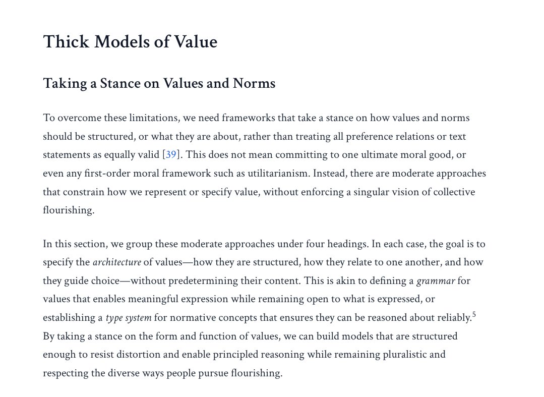 IasonGabriel's tweet image. Check out this great new initiative + paper led by @ryan_t_lowe, @edelwax, @xuanalogue, @klingefjord & the fine folks @meaningaligned!
Using rich representations of value we aim to make headway on some of the most pressing AI alignment challenges!
See: full-stack-alignment.ai