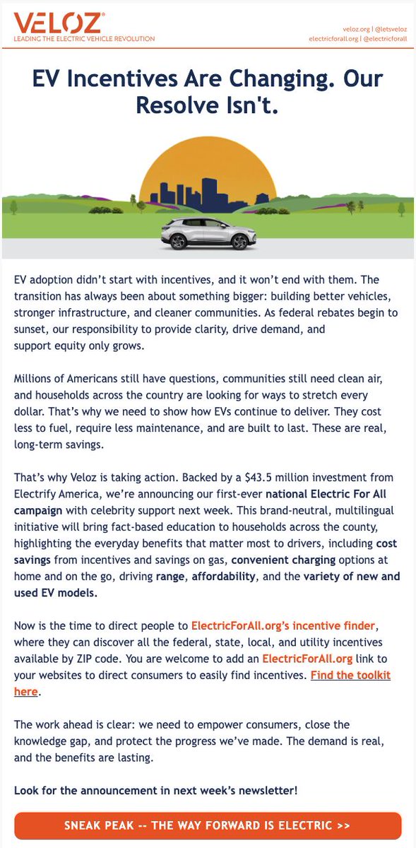 LetsVeloz's tweet image. Big shifts are happening and we’re meeting the moment.
This week’s Veloz newsletter offers a first look at what’s coming and how we’re helping consumers stay ahead in a changing EV landscape.
Read the latest and tell us what you think:👇
lnkd.in/gAgtg77s