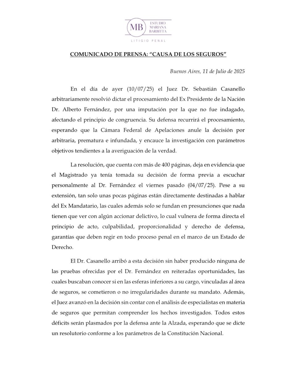 Ayer la (in) Justicia Federal dispuso mi procesamiento. Ya no me cuestiona un decreto que firmé para poner fin a la cartelización y a los negociados que se hacían con los seguros del Estado. Ahora, repentinamente, se me imputa no haber advertido el “riesgo” que suponía nombrar