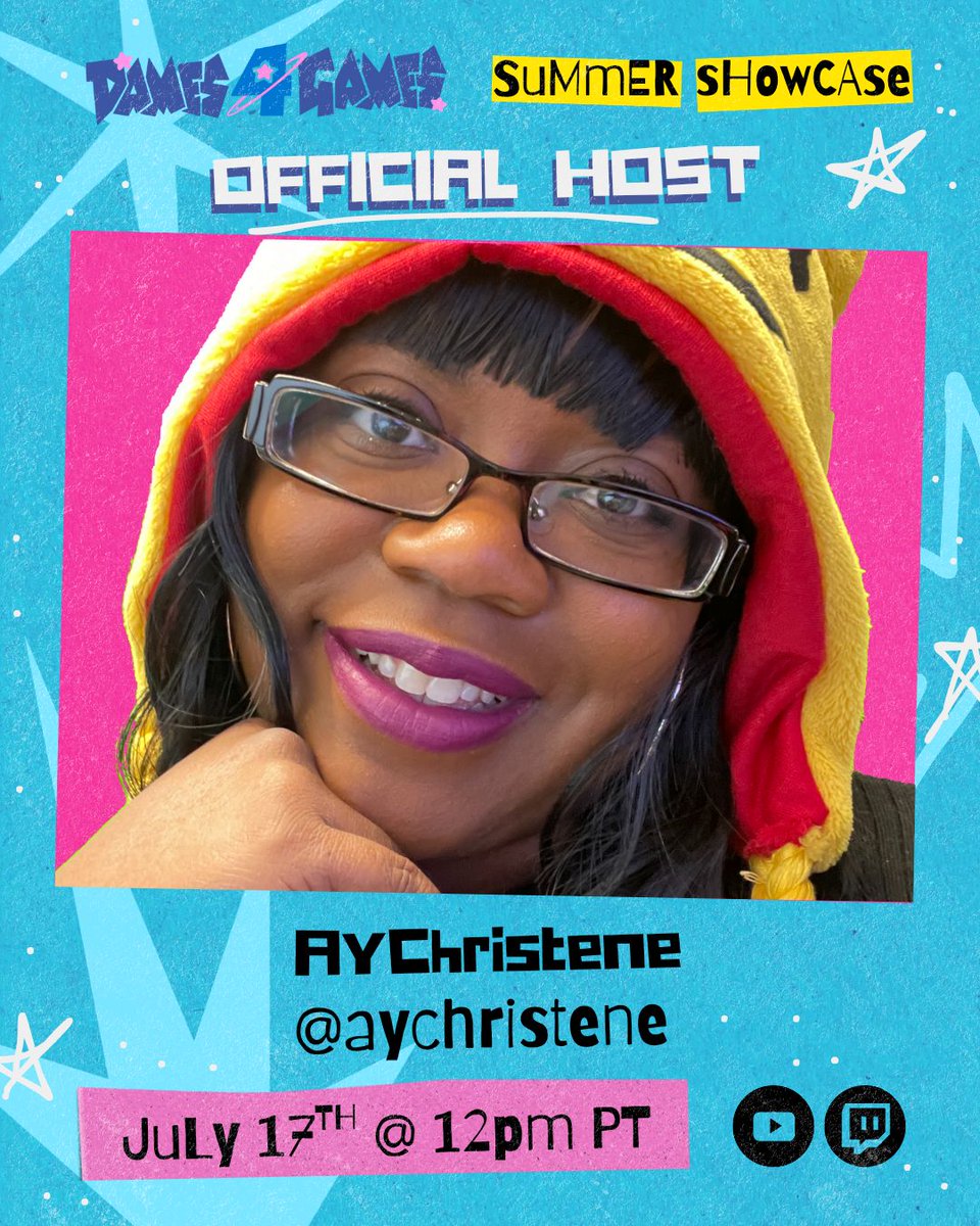 New host? Who dis? Ay, ay, ay! When you see Christene @aychristene coming your way you know it's about to be a good time! 🤩👍

📅 Thursday, July 17th - 12PM PT - 4PM ET
#Dames4Games &amp; #D4GSummer2025