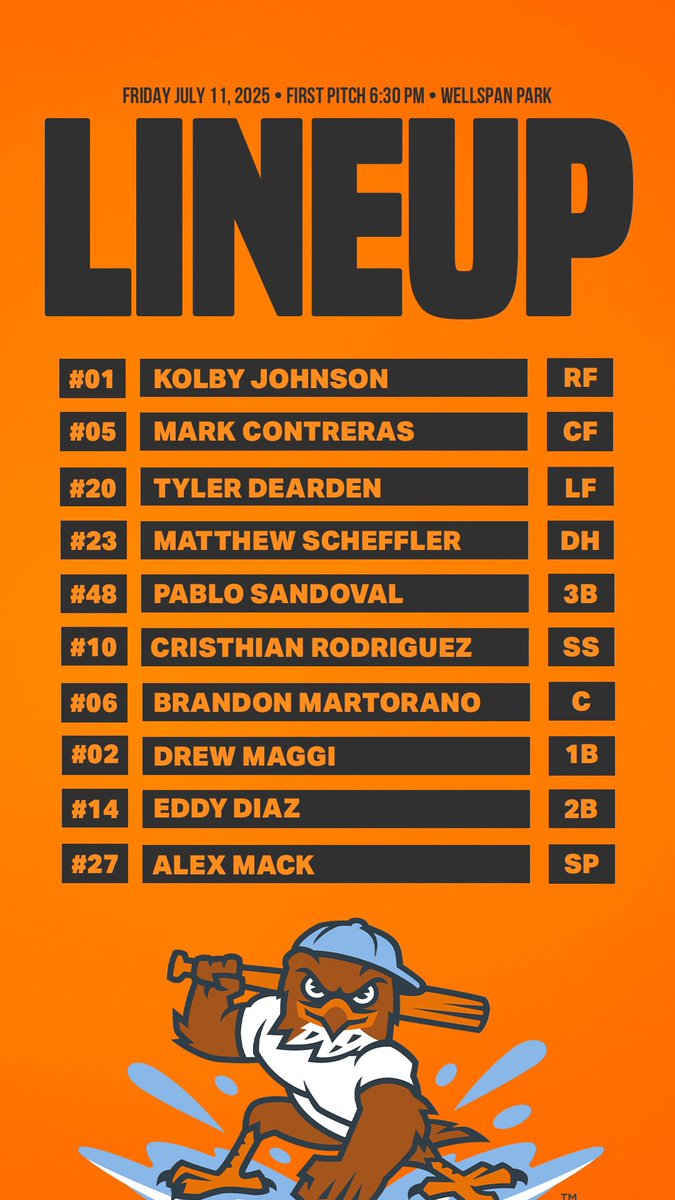 🗓️ Friday, July 11th, 2025
🆚 York Revolution 
📍 WellSpan Park 
⏰ 6:30PM First Pitch
🎥 Watch on <a href="/flosports/">FloSports</a> (flosports.link/4hXY3yU)