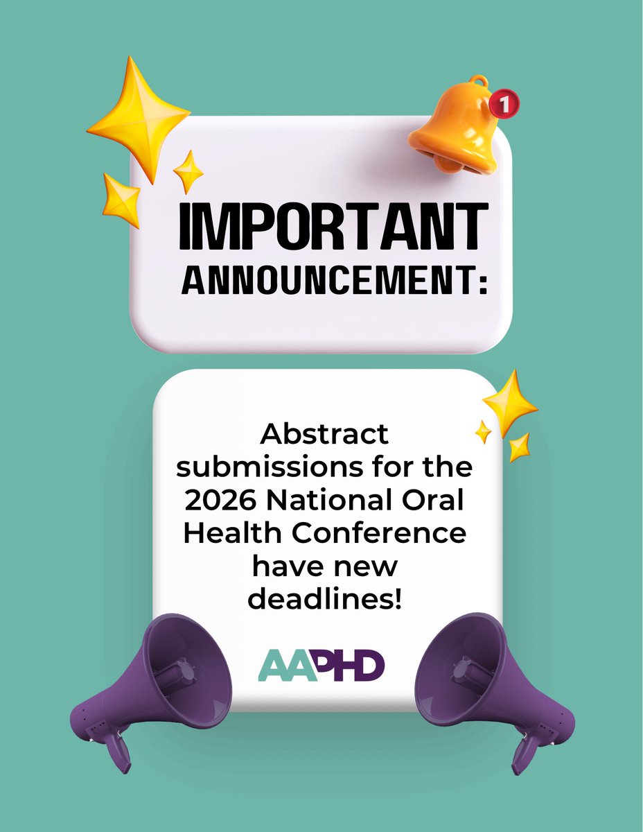 Abstract submissions for the 2026 National Oral Health Conference have new deadlines! 
Submit your work for: Seminars, Roundtables, Posters, Oral Presentations, Workshops, AAPHD Student &amp; Graduate Merit Awards
Check your inbox and the AAPHD website for all the details!
#NOHC2026