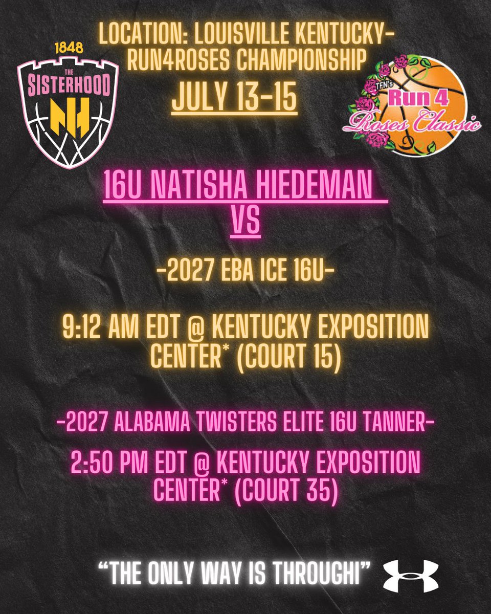 <a href="/NatishaHiedeman/">Tspoon</a> 16u - Day 1 schedule <a href="/TFNsRun4Roses/">TFN's Run 4 Roses</a> championships July 13-15th 16u will be competing in the highest bracket (The top 32) We are excited to continue challenging, growing and competing! 💅🏽🏀 #Together #natishahiedemangirls #together #letthem