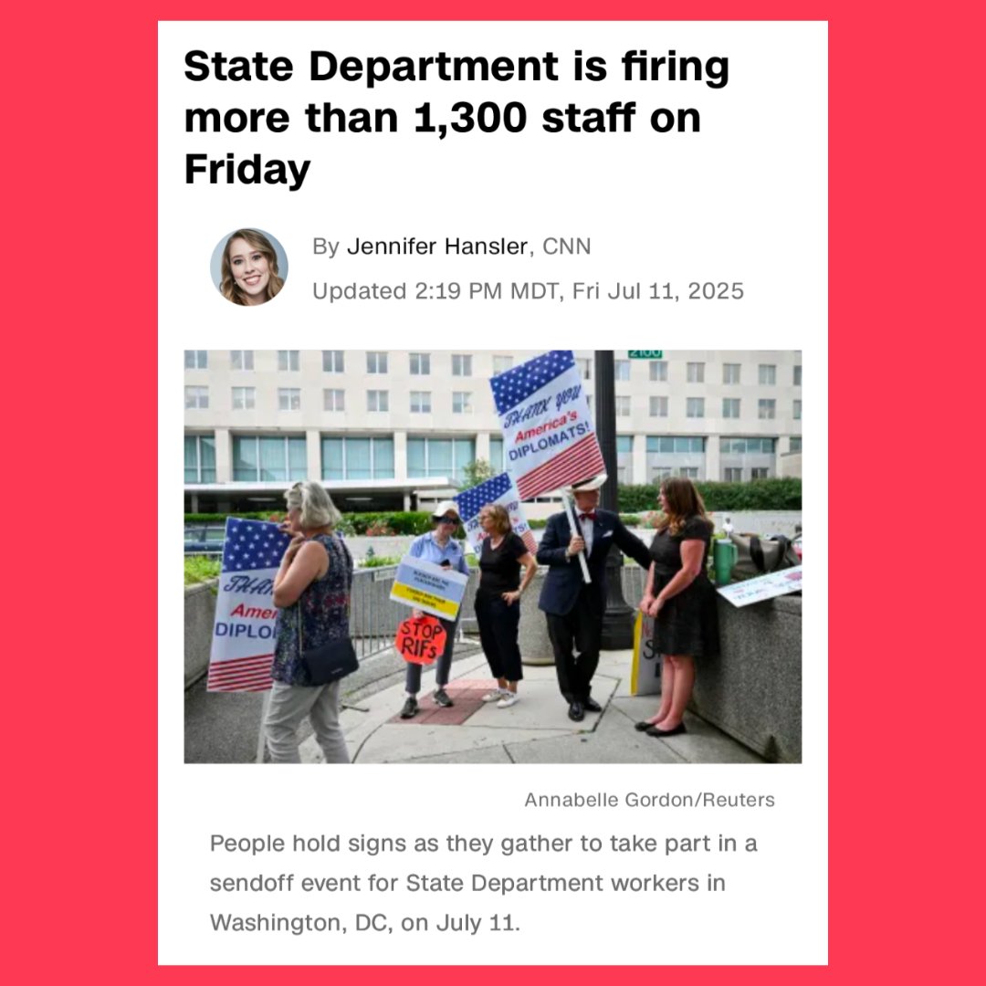 AmieBacaOehlert's tweet photo. This does not make America safer or the world better - it does the opposite. As @afsatweets put it, "[T]hese layoffs are untethered from merit or mission... [P]rofessional, non-partisan diplomacy is not expendable. It is essential."

#UnionStrong #1u
#copol https://t.co/VlErHjGR1l