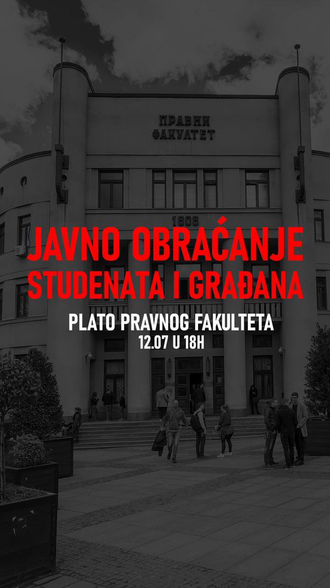 blokadapravni's tweet image. Позивамо вас све да дођете у суботу 12.07.2025. испред Правног факултета и присуствујете нашем првом јавном обраћању!