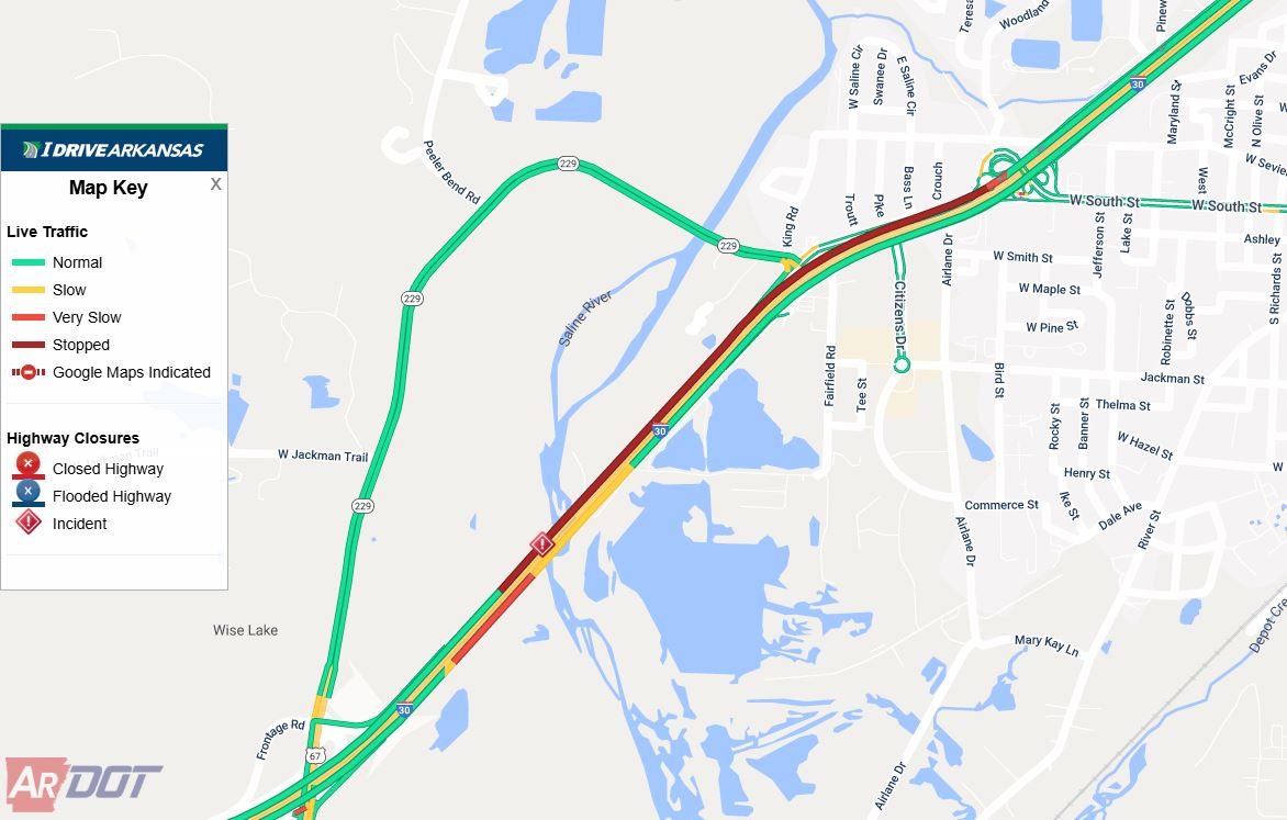 Arkansas Department of Transportation (@myardot) on Twitter photo Traffic is backing up on I-30 Westbound in Saline County due to an incident. Please avoid the area if possible. Check <a href="/IDriveArkansas/">IDrive Arkansas</a> for the latest traffic updates. Traffic is backing up on I-30 Westbound in Saline County due to an incident. Please avoid the area if possible. Check <a href="/IDriveArkansas/">IDrive Arkansas</a> for the latest traffic updates.