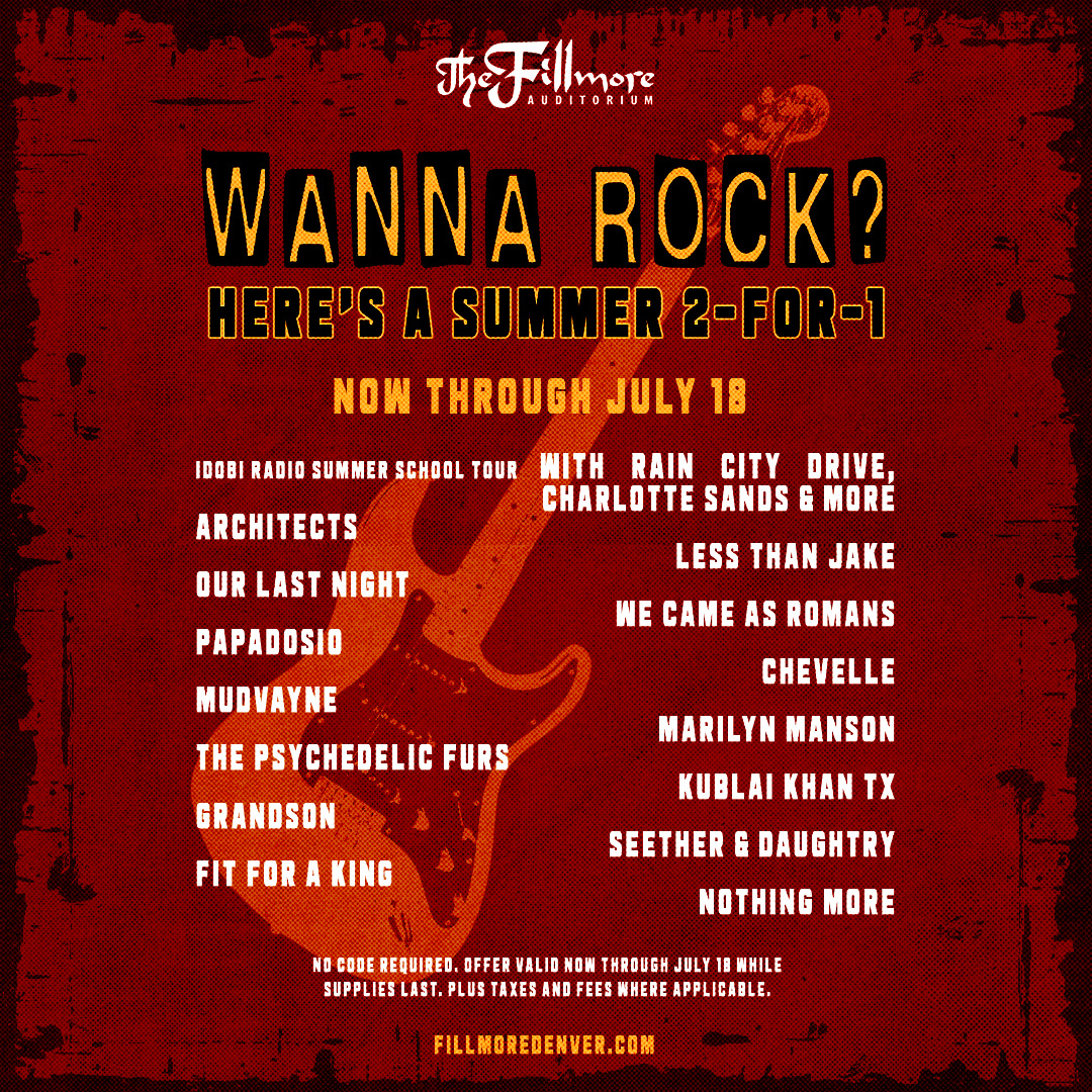 FillmoreDEN's tweet image. The best way to rock? With a friend 🤘 Score 2-for-1 tickets to select shows now through July 18!
See you at a show soon 😝 bit.ly/4eL8PIR