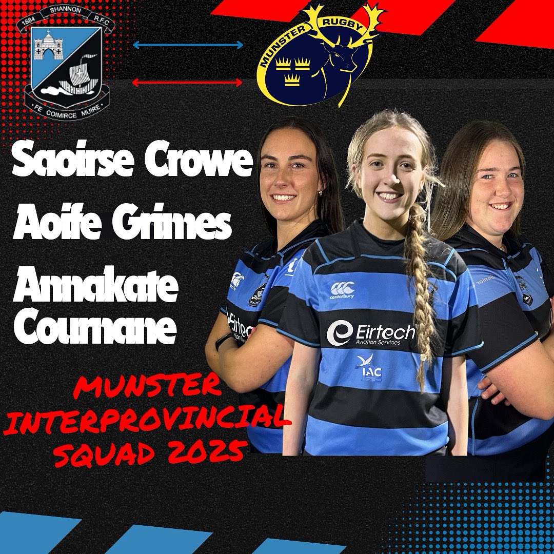 Shannon_RFC's tweet image. We were delighted to see Annakate Cournane, Saoirse Crowe and Aoife Grimes named in the @munsterrugby 2025 Interprovincial Squad. Well done to all and best of luck ⚫️🔵 #ThereIsAnIsle