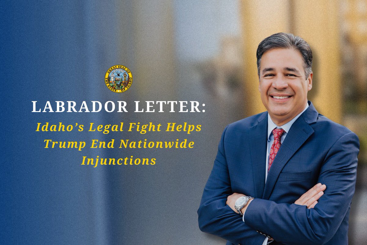 Raul_Labrador's tweet image. The Supreme Court just ended the era of single federal judges blocking policies nationwide, citing our case Labrador v. Poe six times in support of it. What started as defending Idaho's Vulnerable Child Protection Act became the legal precedent helping President Trump end…