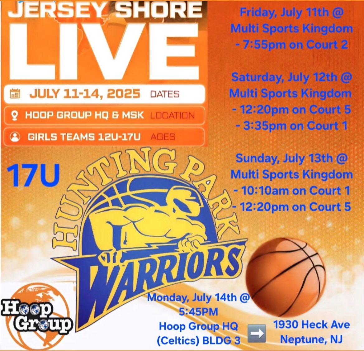 Game times for Jersey Shore Live this weekend. I will be playing with Hunting Park Warriors