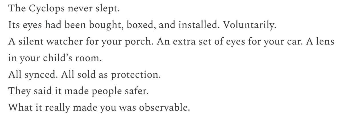 naomibrockwell's tweet image. “They stopped watching us when we started watching ourselves.”
A great short-story, if you enjoy sci-fi:
substack.com/@tumithak/p-16…
