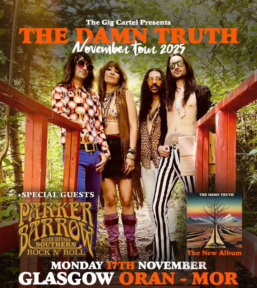 Support announced!

The Damn Truth 
with Special Guests Parker Barrow 

Sun 16 November 2025
Òran Mór, Glasgow

Tickets: t-s.co/t4873