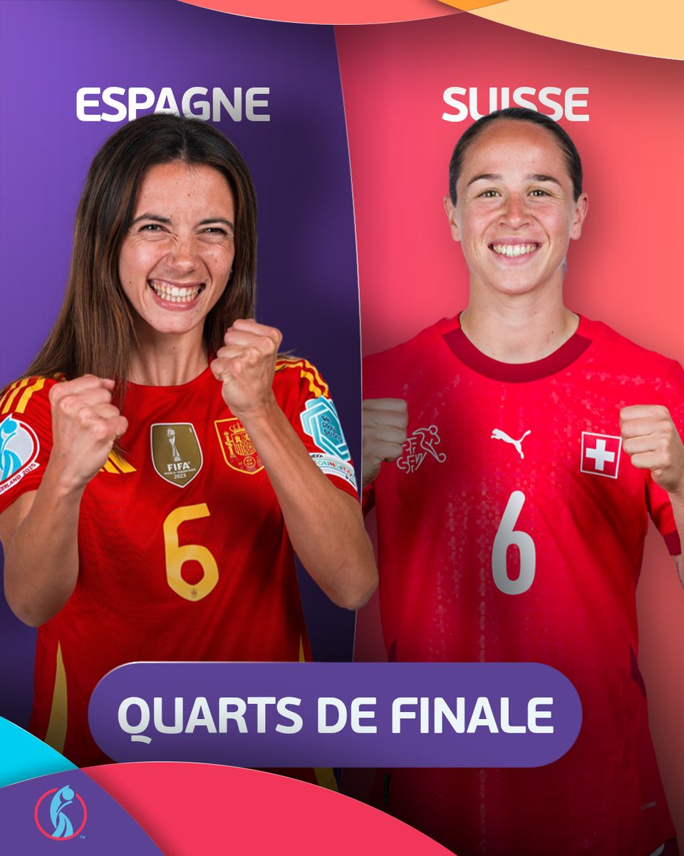 🤩 La Nati connaît son adversaire en quarts 🇪🇸🇨🇭 
📍 Berne
🕘 21 heures
📅 Vendredi 18/07
#WEURO2025 | #ESPSUI | <a href="/nati_sfv_asf/">🇨🇭 Nati</a>