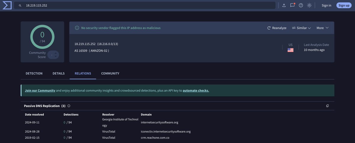 soursecc's tweet image. Possible Scattered Spider Infra Targeting @iconectiv🕷️   

/18.219.115[.]252  

#IoCs #ScatteredSpider | #ThreatHunting #Censys 

cc : @500mk500 @MichalKoczwara @skocherhan @volrant136 @malwrhunterteam