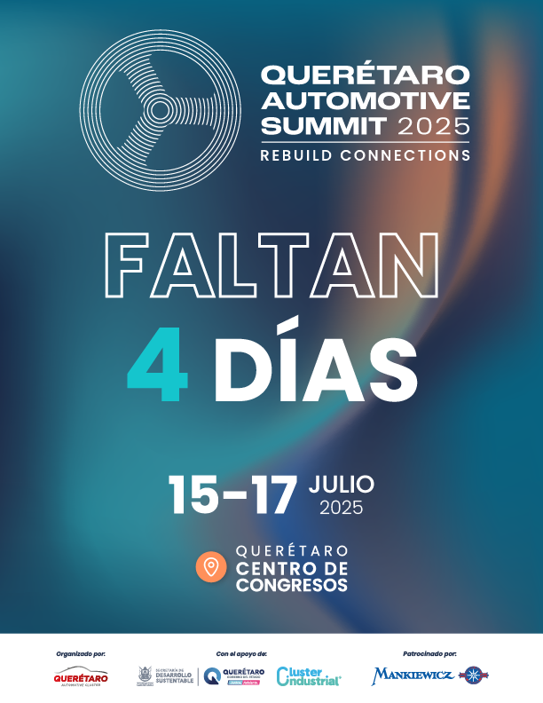🎊🚘 ¡FALTAN SÓLO 4 DÍAS PARA #QUERETAROAUTOMOTIVESUMMIT2025 !

📅 15-17 Julio | 🏟 Querétaro Centro de Congresos

🌐Página oficial del evento: lnkd.in/eBWdD5aw

🌐Link de registro: lnkd.in/g6zTsXsW

#QAS2025 #RebuildConnections #IndustriaAutomotriz #Queretaro