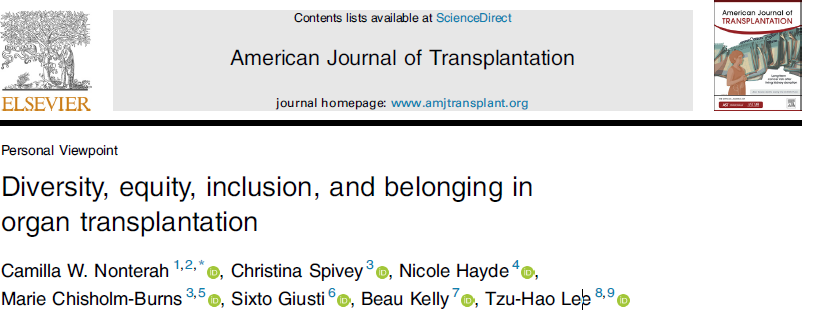 Howard T. Lee MD FAST (@howardtleemd) on Twitter photo 📢Proud to share this🔥article regarding #Diversity #Equity #Inclusion & #Belonging in #Transplant just published <a href="/amjtransplant/">American Journal of Transplantation</a>
Our team from <a href="/AST_info/">American Society of Transplantation (AST)</a> #IDEAL committee shares practical steps to:
⚖️ Close transplant #inequities
🤝 Build #inclusive communities
📚 Future 📢Proud to share this🔥article regarding #Diversity #Equity #Inclusion & #Belonging in #Transplant just published <a href="/amjtransplant/">American Journal of Transplantation</a>
Our team from <a href="/AST_info/">American Society of Transplantation (AST)</a> #IDEAL committee shares practical steps to:
⚖️ Close transplant #inequities
🤝 Build #inclusive communities
📚 Future
